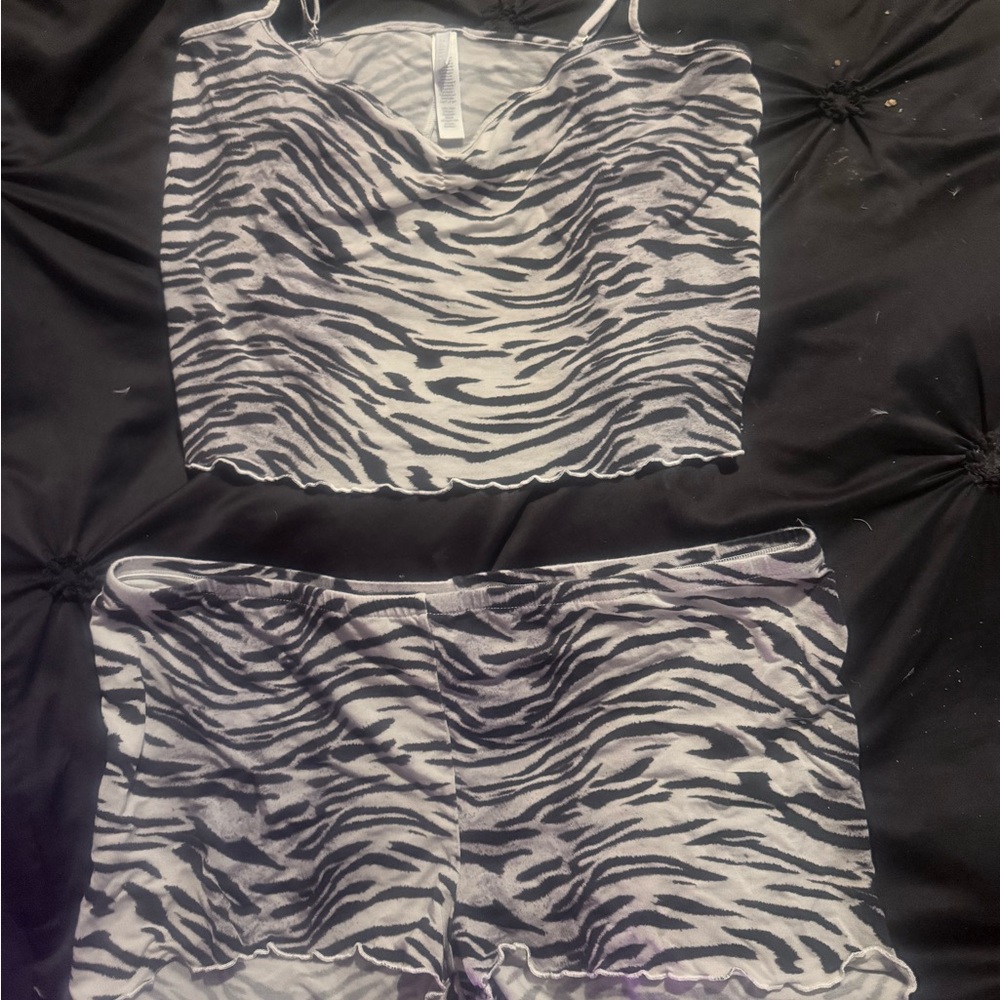 SKIMS Zebra Print Pajama Set - Black and White